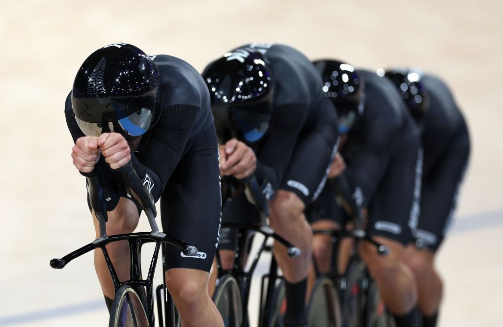 PARIS FRANCE AUGUST 05 Keegan Hornblow of Team New Zealand competes during the Mens Team Pursuit Qualifiers on day ten of the Olympic Games Paris 2024 at SaintQuentinenYvelines Velodrome on August 05 2024 in Paris France Photo by Alex BroadwayGetty Images