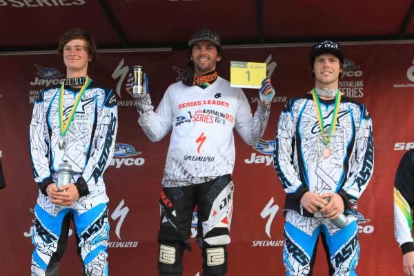 Elite men's downhill podium for the Glenorchy Park MTB round.