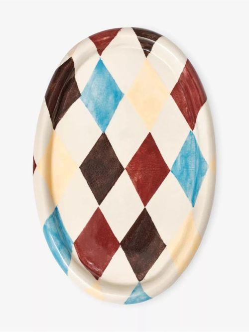 Harlequin-Pattern Oval Ceramic Serving Platter