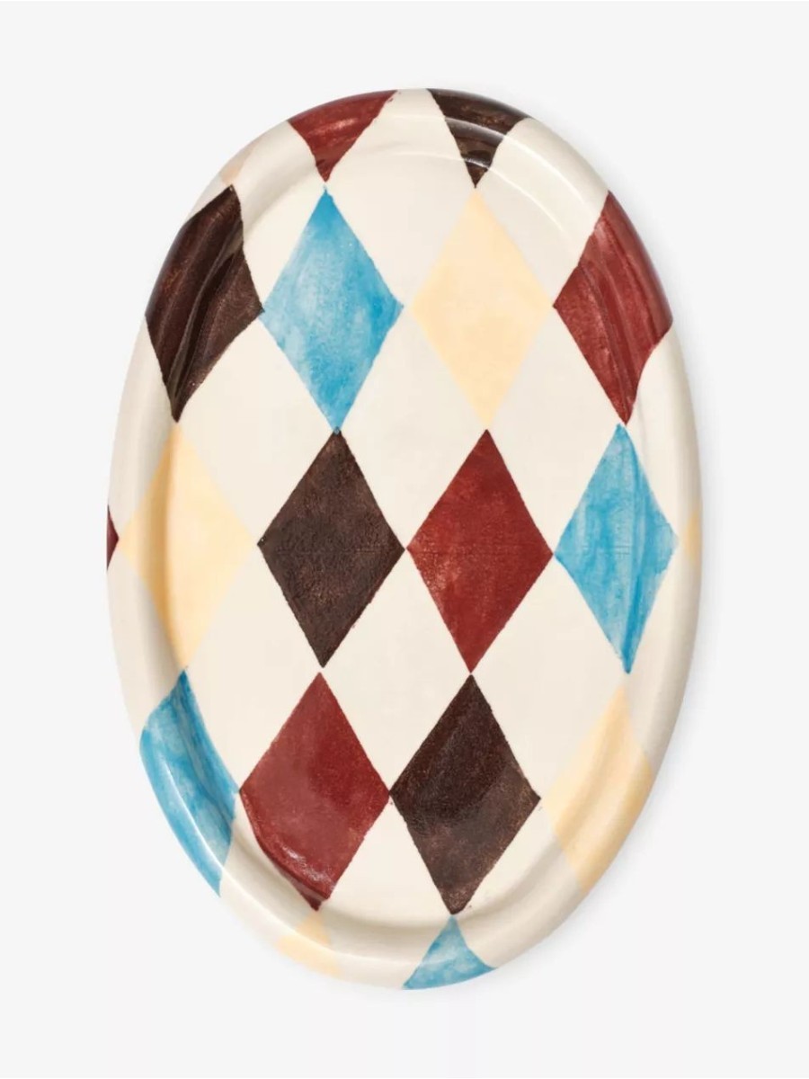 Harlequin-Pattern Oval Ceramic Serving Platter