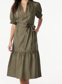 Free Assembly Women's Ruffle Neck Belted Midi Dress with Short Sleeves, Size XS-XXL, $36 (£28) | Walmart