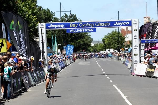 Breakaway, Amanda Spratt (GreenEDGE) was almost the length of Nelson Place ahead of the race