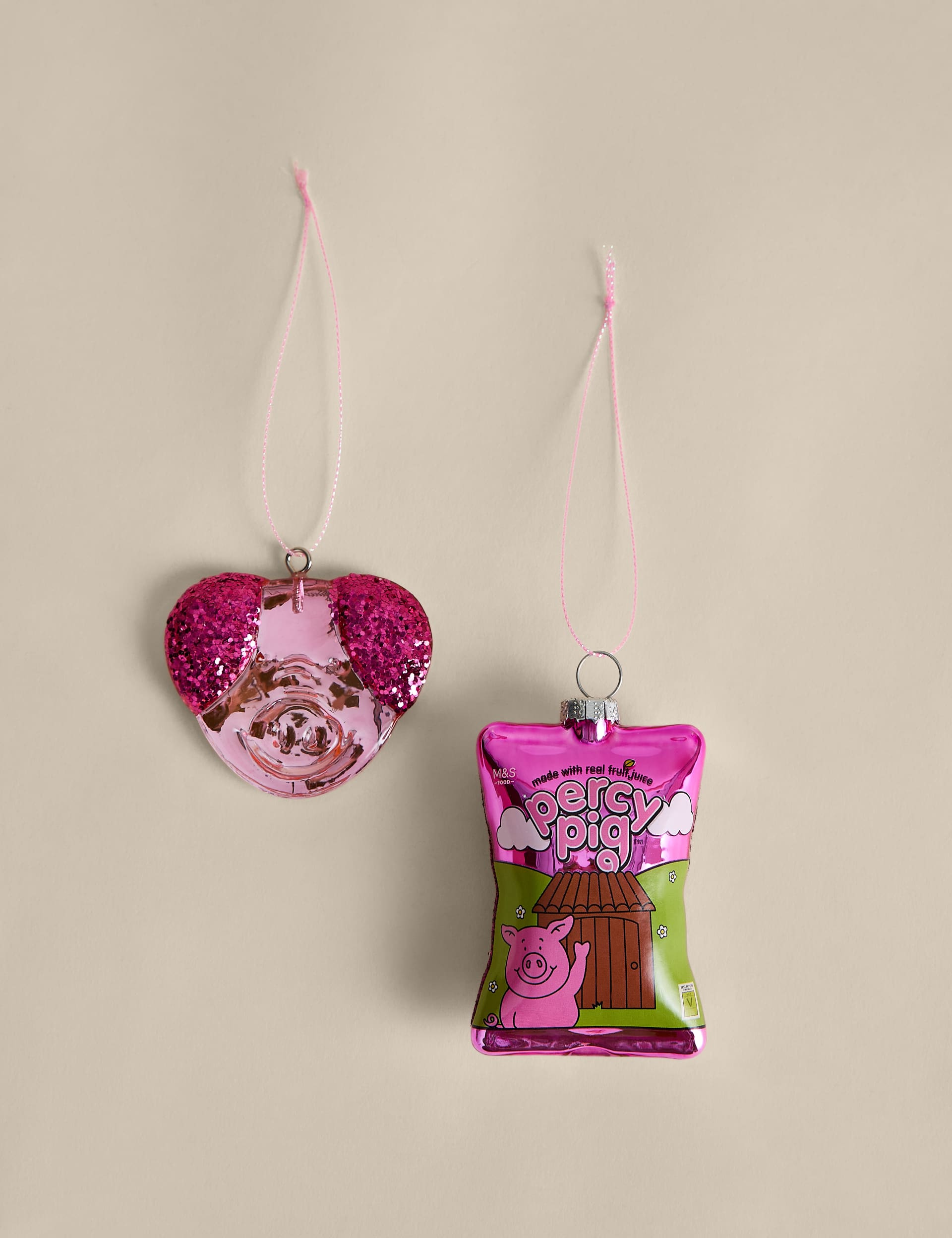 2 Pack Glitter Glass Percy Pig&amp;trade; Baubles