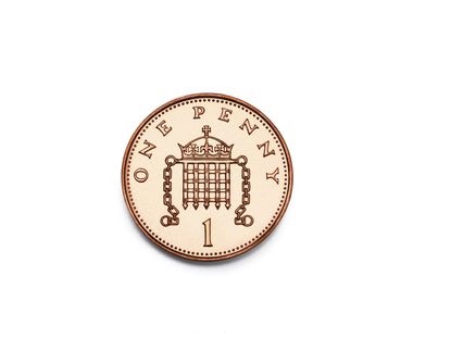 A one penny coin on a white background