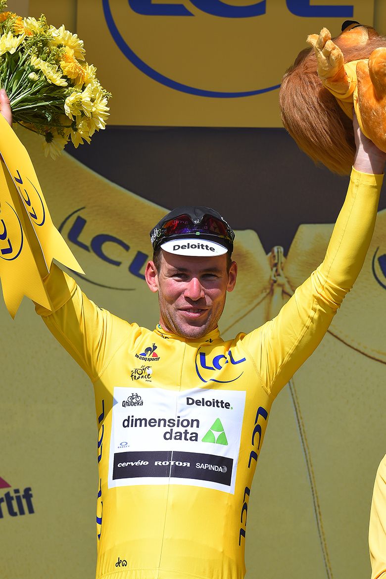 Mark Cavendish (Dimension Data) in the yellow jersey of leader of the Tour de France