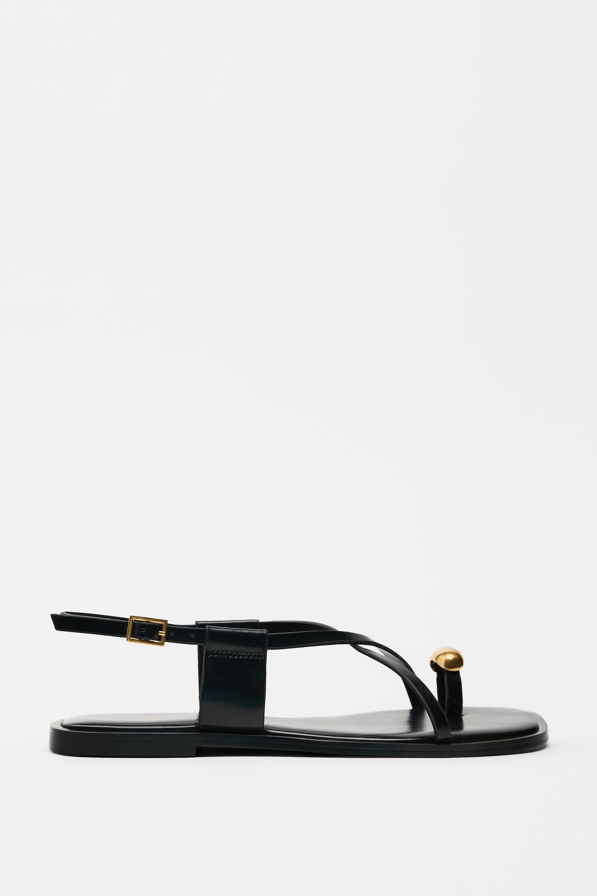 Flat Strappy Sandals With Metal Ornament