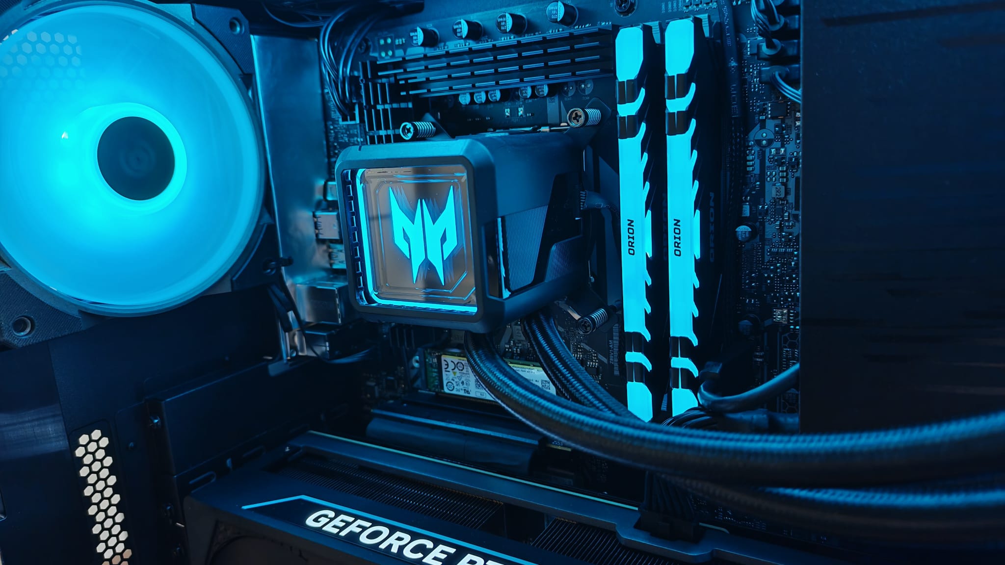 A close up of the motherboard on the Acer Predator Orion 7000 (2025)