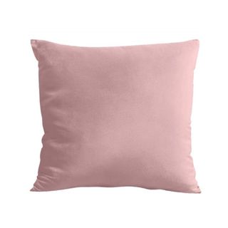 A dusky pink square shaped throw pillow