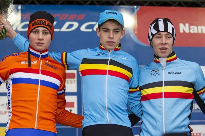 The Namur U23 podium: Mathieu van der Poel, Wout Van Aert and Laurens Sweeck