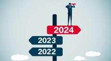 signpost pointing to 2024 with 2023 and 2022 pointing in the other direction