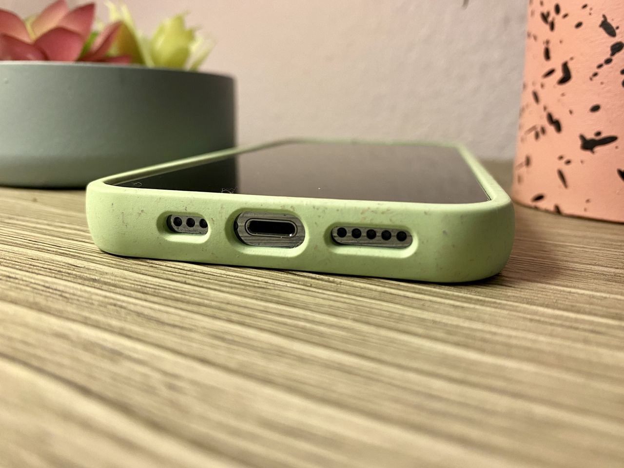 Pela Sage Green Hearts Iphone 13 Pro Case Charging Speakers Cutout