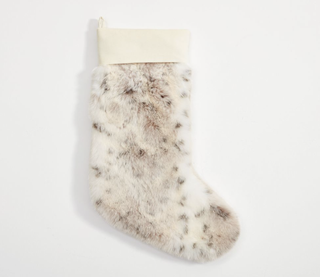 Snow leopard plush fur Christmas stocking from Pottery Barn.