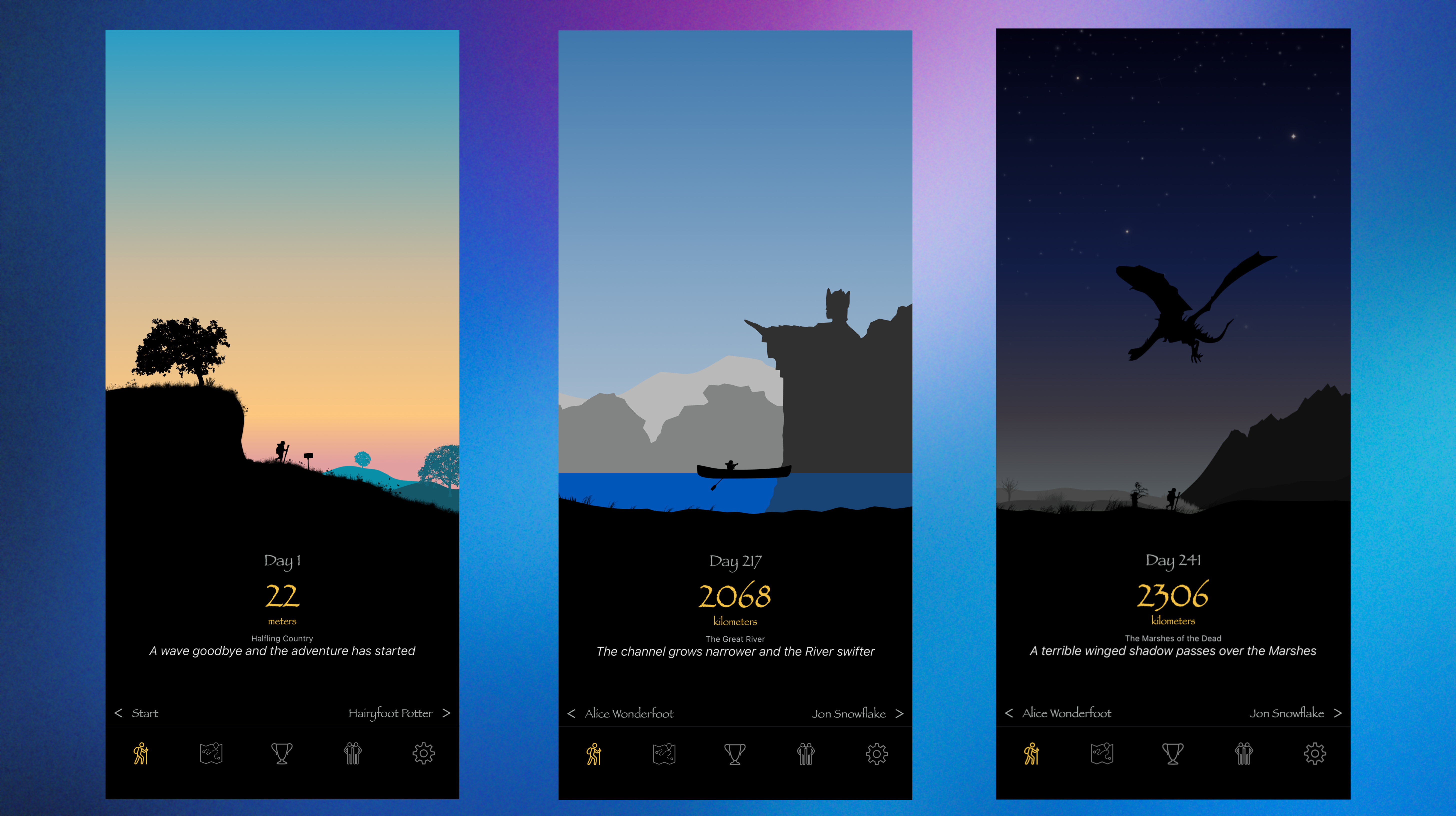 A screenshot showing the Fantasy Hike app