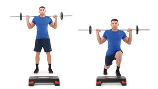 Lunges with weights: Barbell box lunge