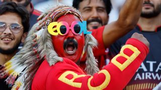 AHMEDABAD, INDIA - JUNE 03: A Royal Challengers Bengaluru fan shows his support prior to the 2025 IPL Final match between Royal Challengers Bengaluru and Punjab Kings at Narendra Modi Stadium on June 03, 2025, in Ahmedabad, India. (Photo by Pankaj Nangia/Getty Images)