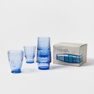 Oliver Bonas Fish Blue Glass Stacking Tumblers Set of Four