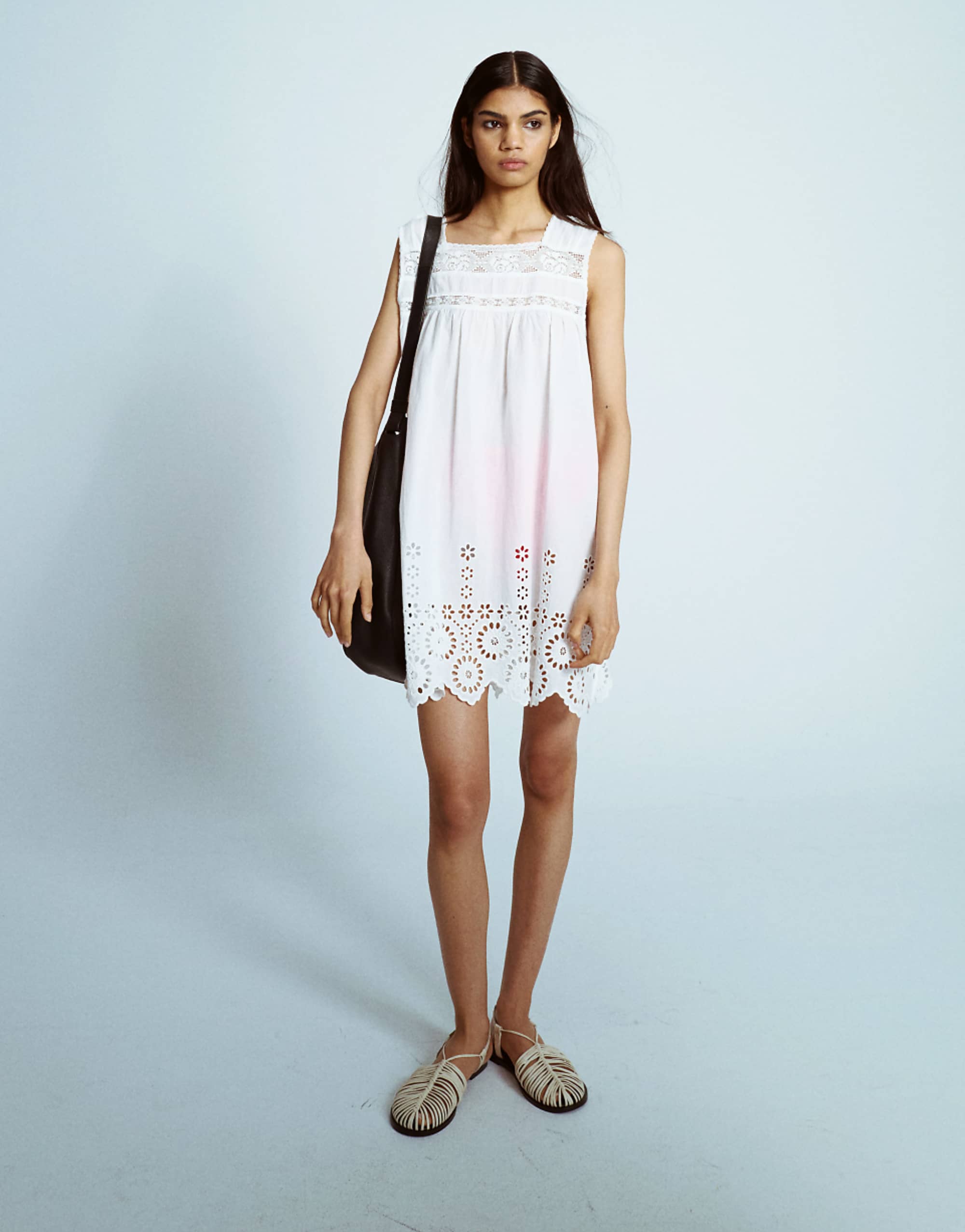 Topshop Sleeper Mini Dress With Embroidered Detail in White
