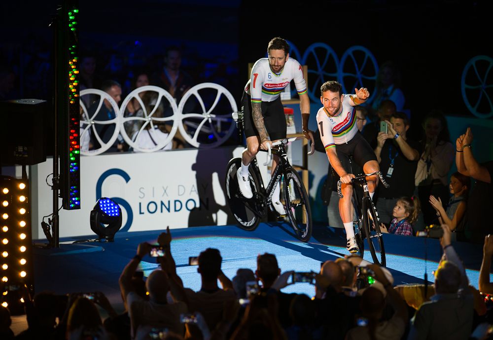 Mark Cavendish and Bradley Wiggins of Great Britain ahead of the final of the Six Day London