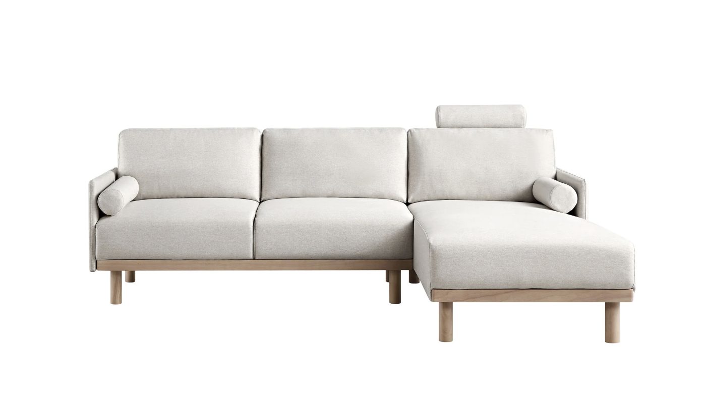 daals, Timber Oatmeal Fabric Sofa, Large 3-Seater Chaise Sofa Right Hand Facing