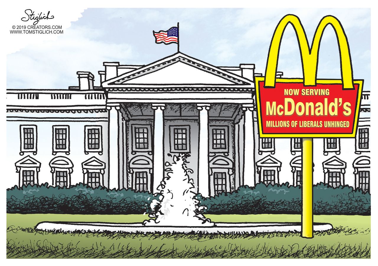 Political cartoon U.S. Tom Stiglich Trump White House Clemson McDonald&amp;#039;s