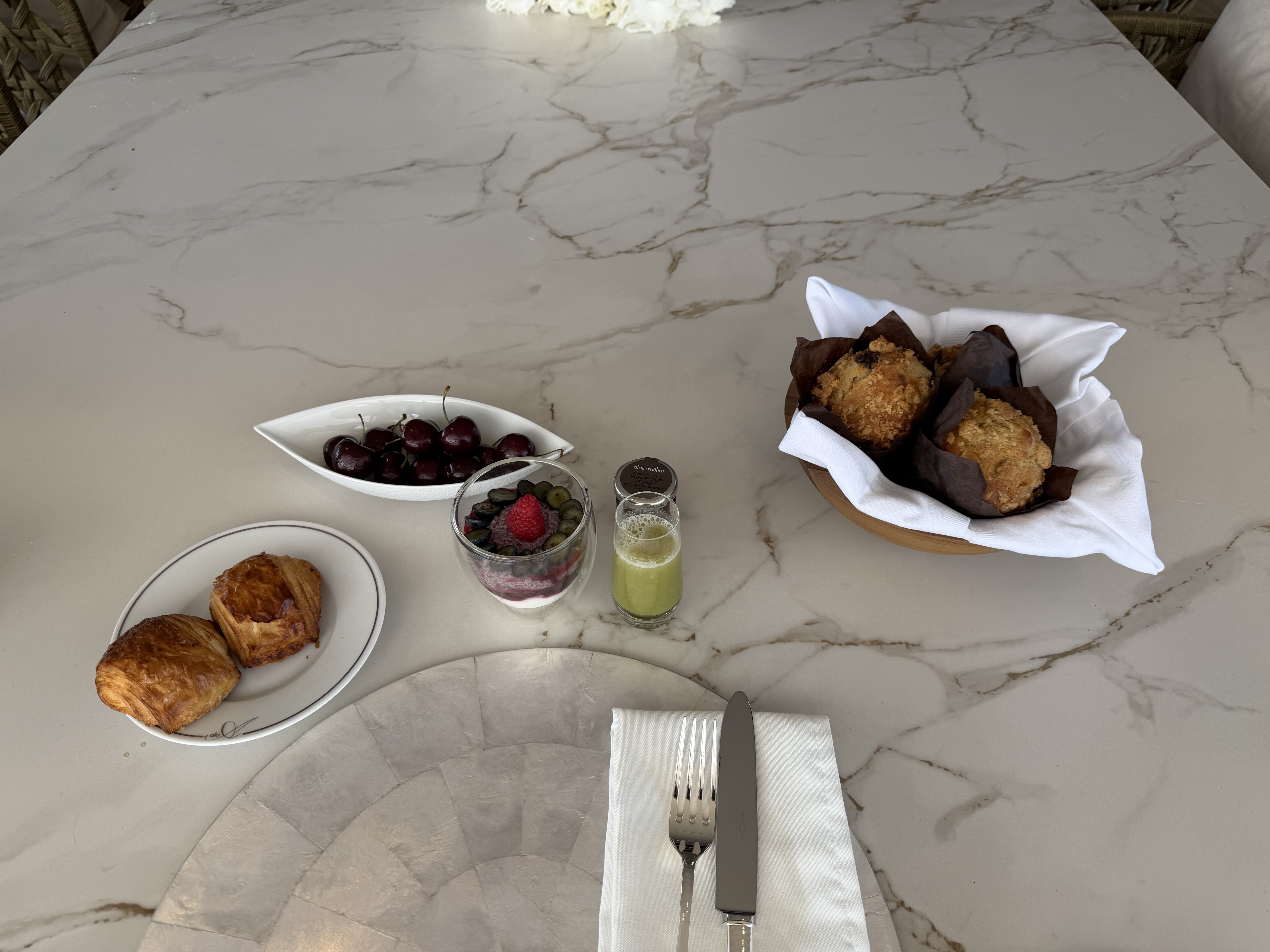 Breakfast on the Alo yacht.