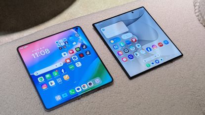 The Samsung Galaxy Z Fold 8 Ultra and Oppo Find N6 resting on a table