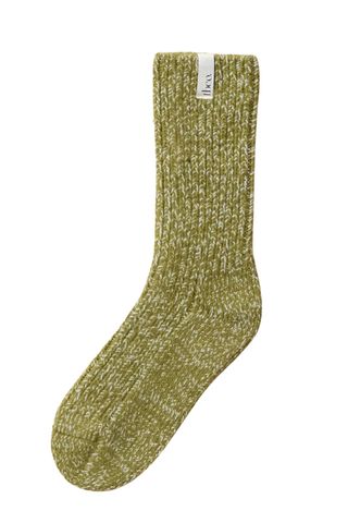 cold weather clothing - flecked olive green woolly socks