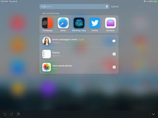 Screenshot of suggested shortcuts showing up in Spotlight search