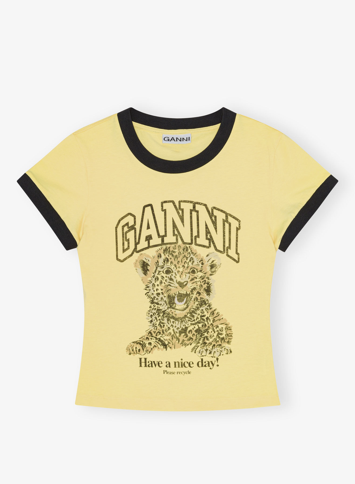 GANNI, Yellow Basic Jersey Leopard T-Shirt