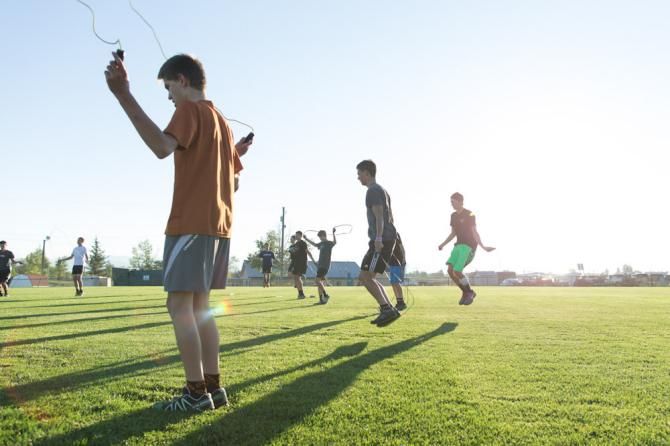 The goal with the jumprope is 65 rotations in 30 seconds.