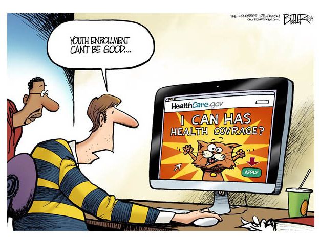 Political cartoon ObamaCare youth enrollment