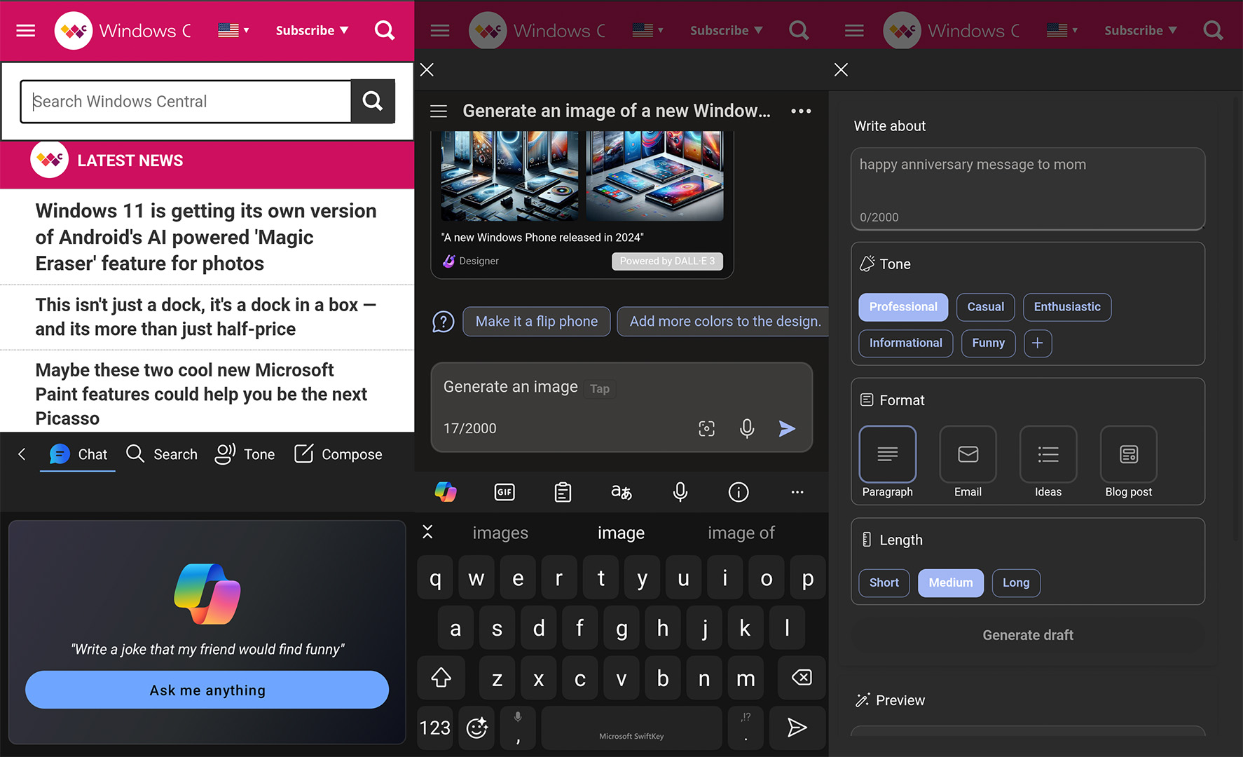 SwiftKey with Copilot on Android