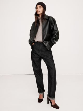 Banana Republic, Jaqueta Bomber de Couro Oversized