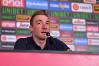 Elia Viviani (Quick-Step Floors) talks to the press ahead of the 2018 Giro d'Italia