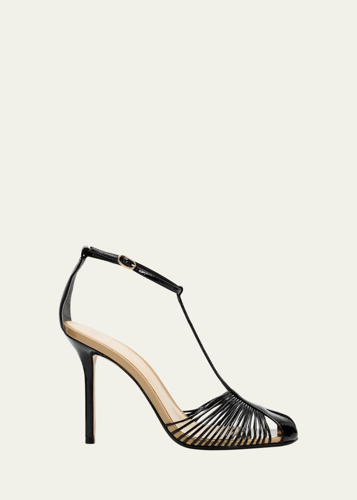 100mm Serena Leather T-Strap Sandals
