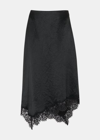 Black Lace Trim Midi Skirt