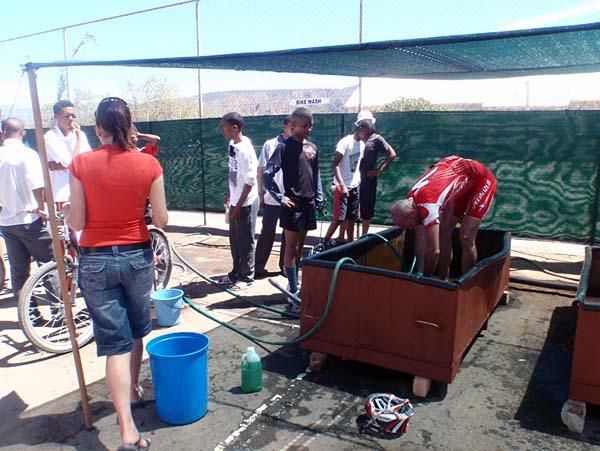 Bobby Behan cleans off after a stage of the Cape Pioneer Trek.