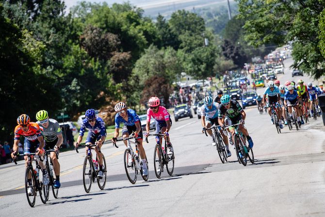 Riders split off the front of the main group during stage 3 of the 2019 Tour of Utah