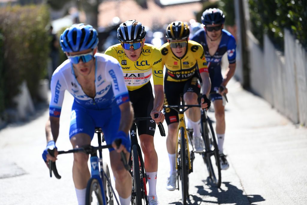 NICE FRANCE MARCH 12 Tadej Pogacar of Slovenia and UAE Team Emirates Yellow Leader Jersey competes during the 81st Paris Nice 2023 Stage 8 a 1184km stage from Nice to Nice UCIWT ParisNice on March 12 2023 in Nice France Photo by Alex BroadwayGetty Images