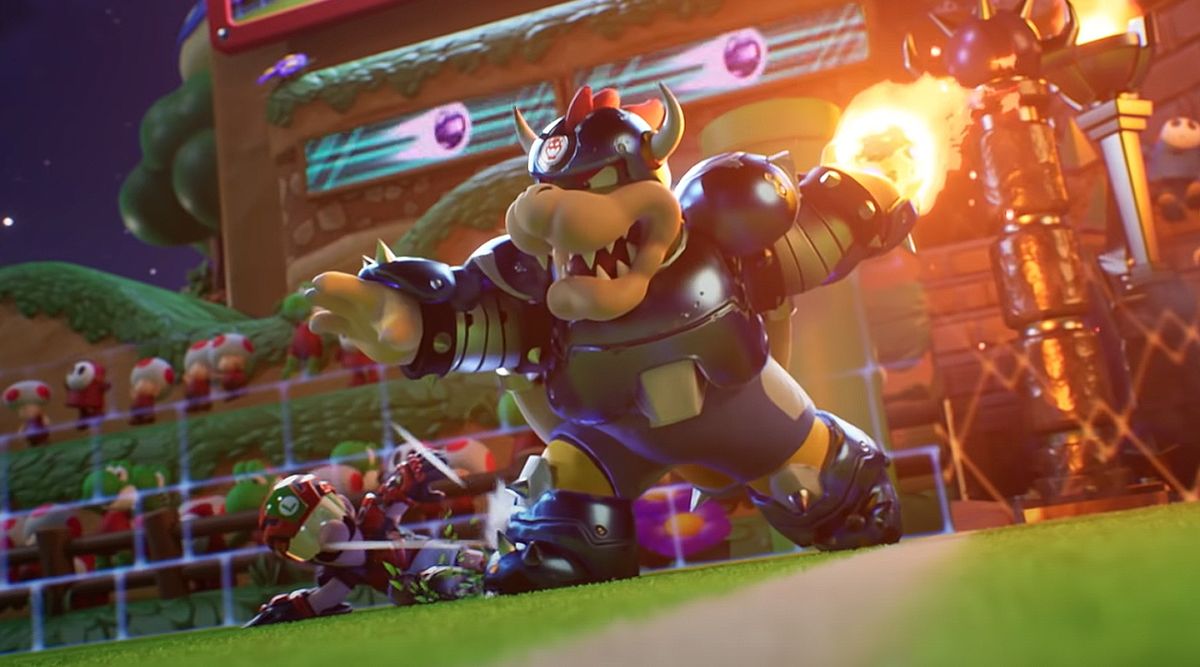 Mario Strikers Battle League Luigi Slide Tackle Bowser