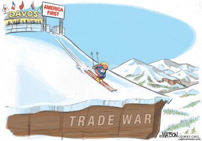 Political Cartoon U.S. Trump Davos America First trade war