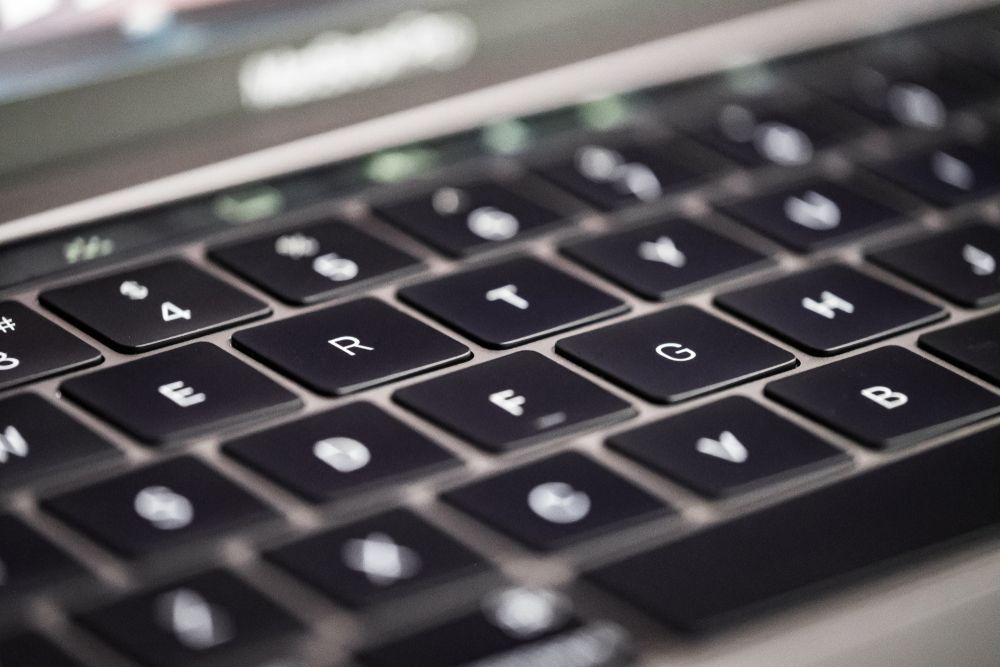 A close-up shot of a MacBook keyboard