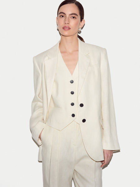 Linen Notch Lapel Blazer | Cream