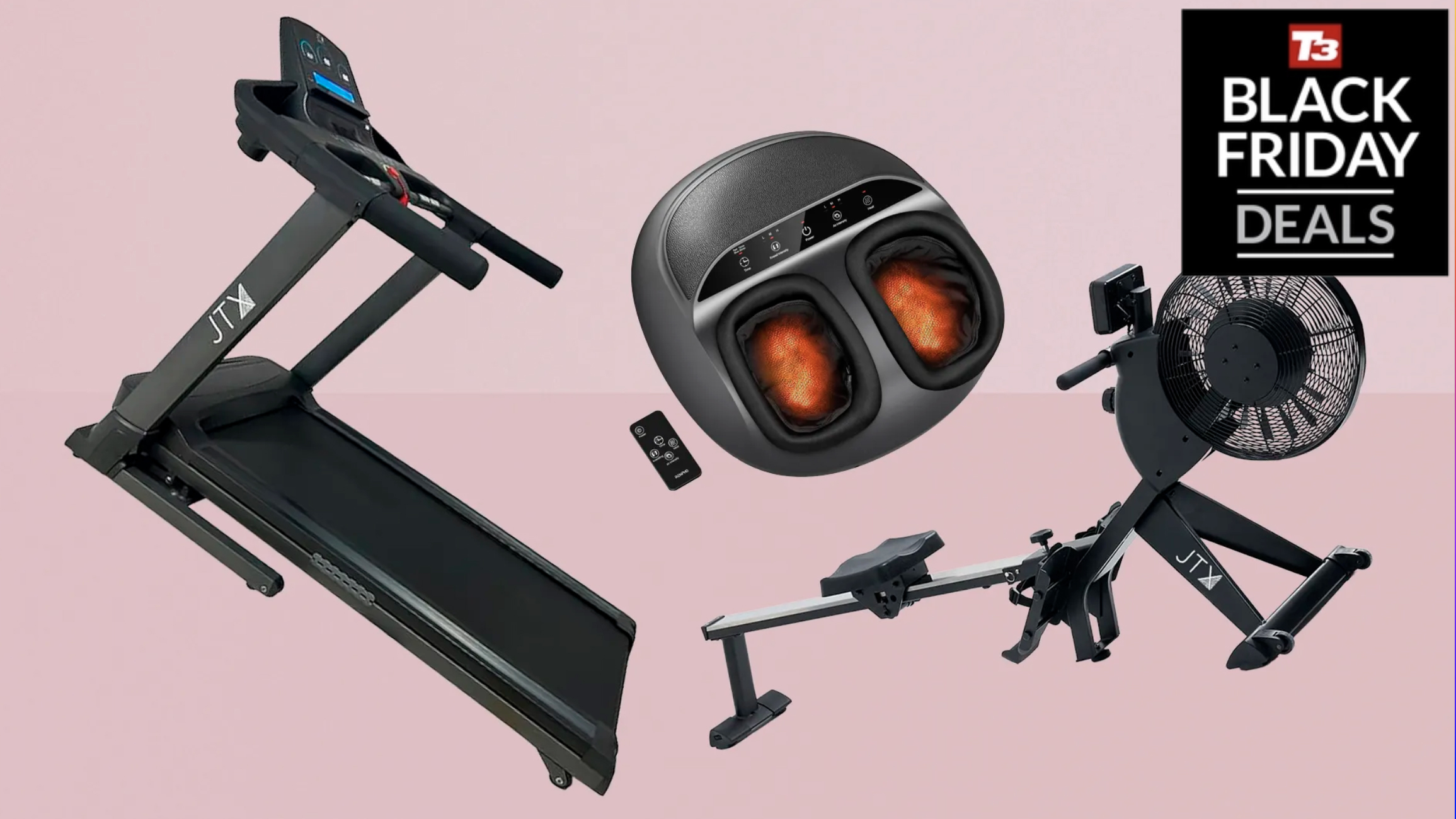 Exercise machines against pink background