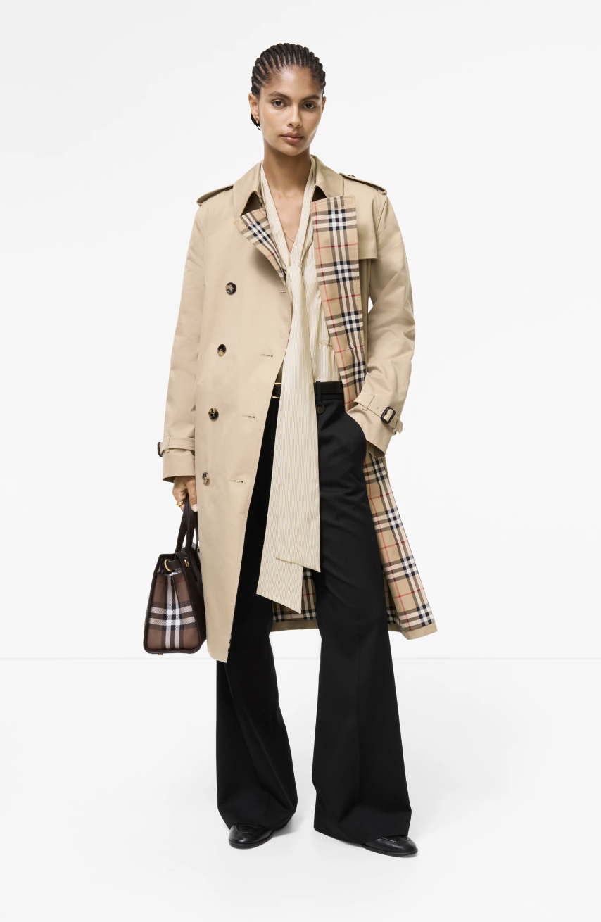 Burberry, Long Gabardine Lakefield Trench Coat in Honey Beige
