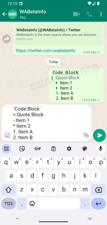 Whatsapp advanced formatting options