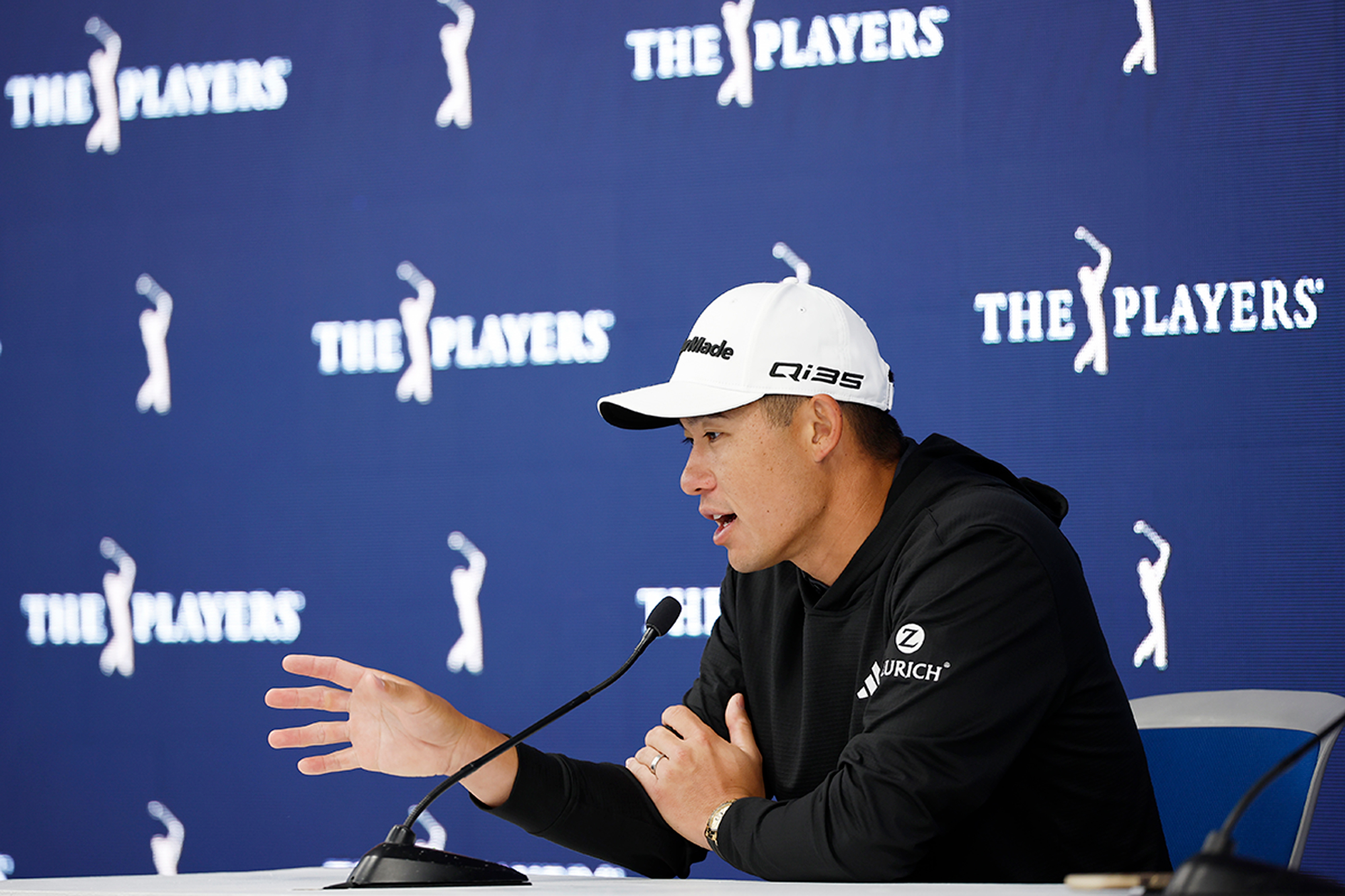 Collin Morikawa answering a question from the media at The Players Championship in 2025