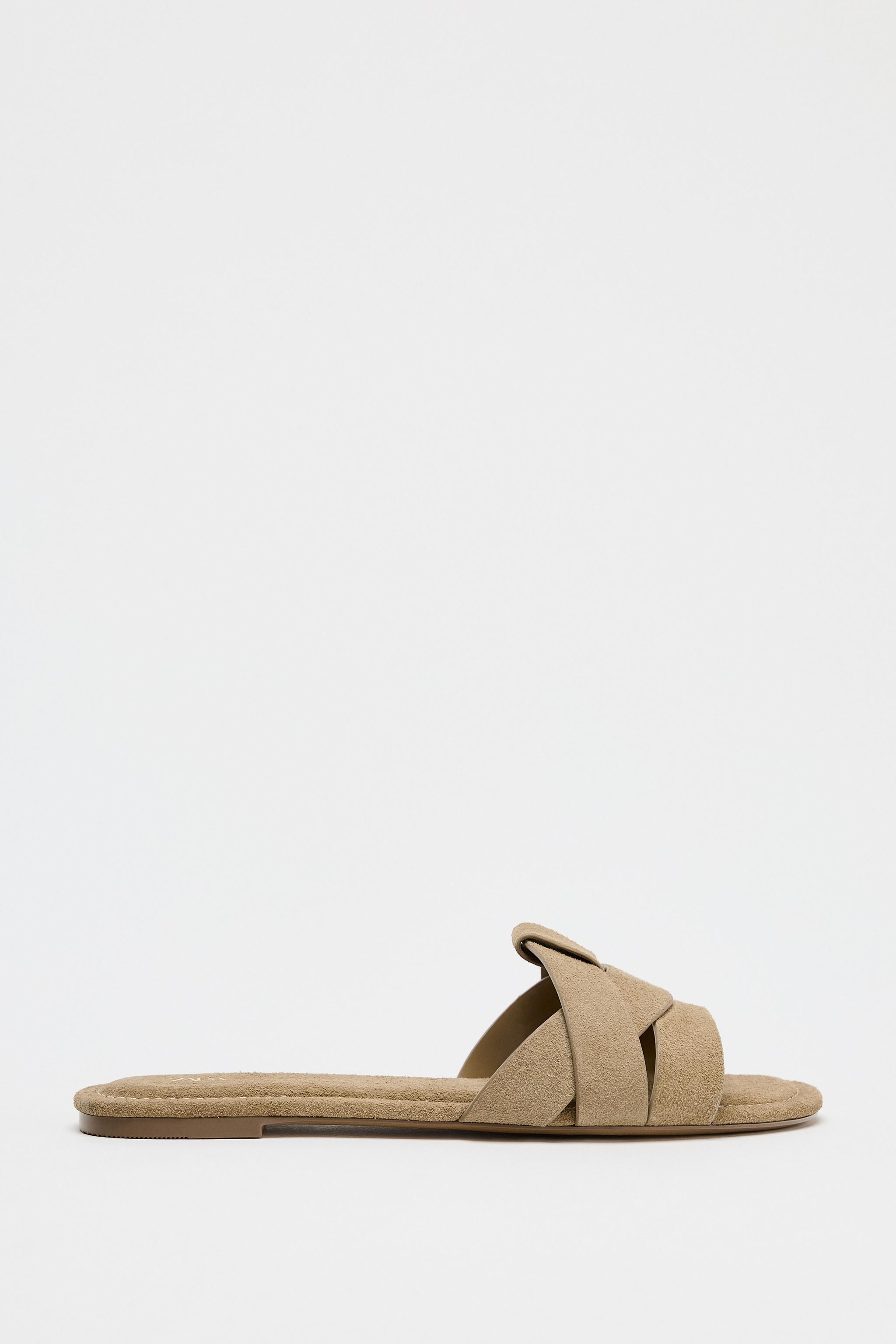 Crossover Split Suede Flat Sandals