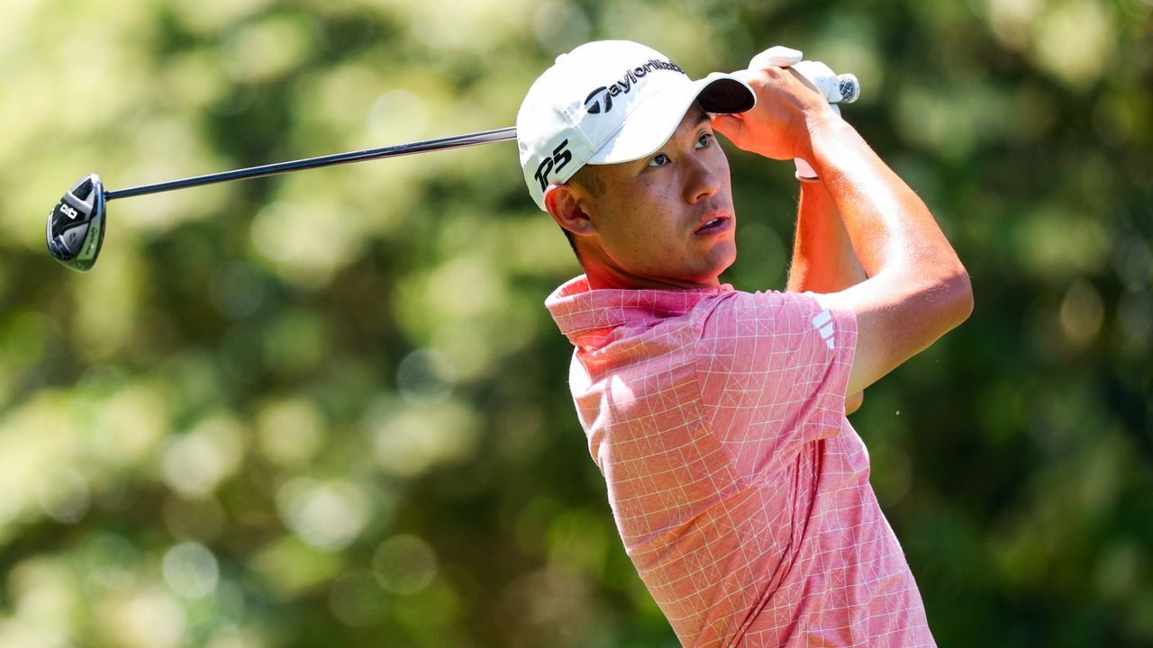 Collin Morikawa hits a tee shot on the sixth hole during the second round of the RBC Heritage at Harbour Town Golf Links on April 19, 2024