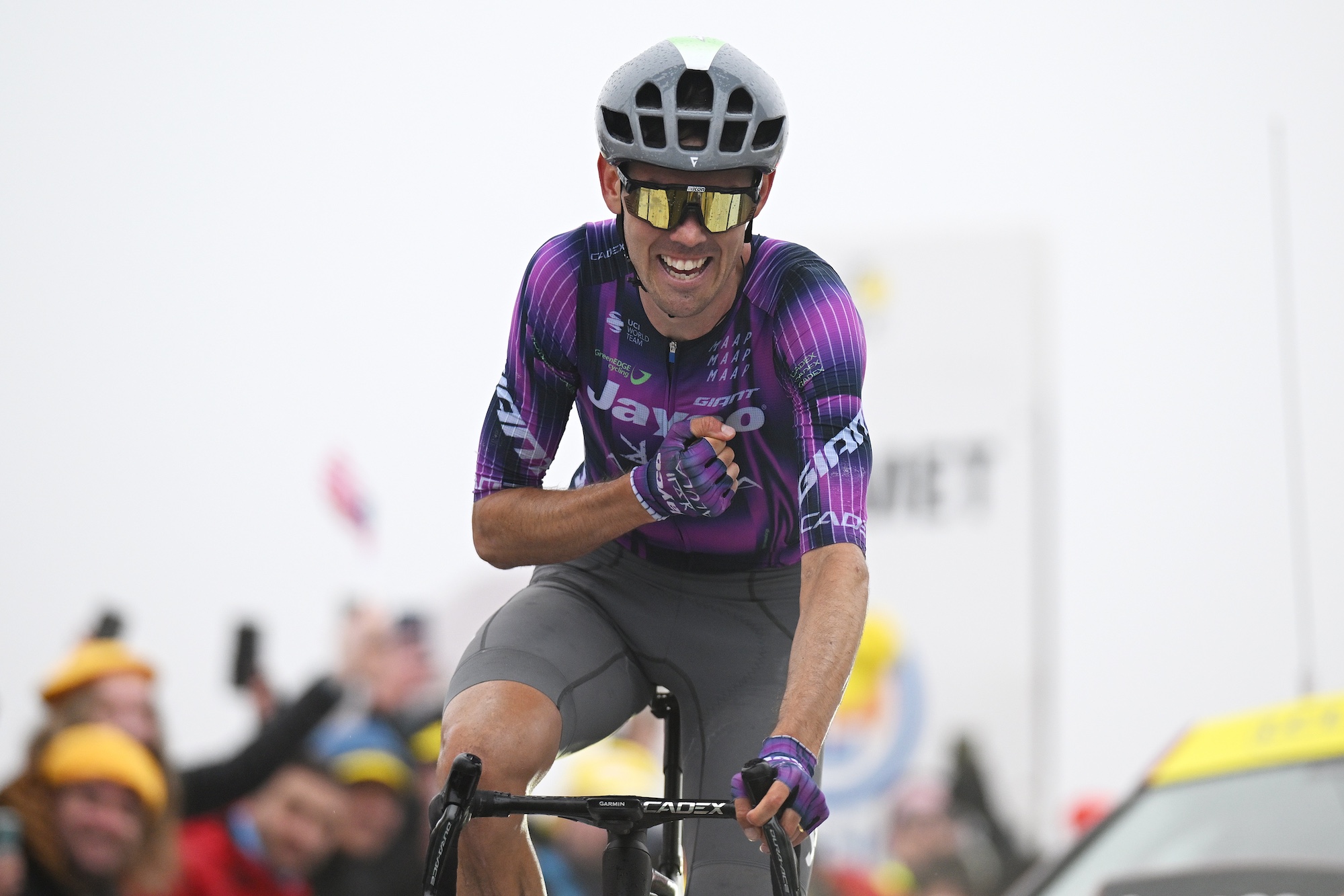 COURCHEVEL - COL DE LA LOZE, FRANCE - JULY 24: Ben O'Connor of Australia and Team Jayco AlUla celebrates at finish line as stage winner during the 112th Tour de France 2025, Stage 18 a 171.5km stage from Vif to Courchevel - Col de la Loze 2298m / #UCIWT / on July 24, 2025 in Courchevel - Col de la Loze, France. (Photo by Dario Belingheri/Getty Images)